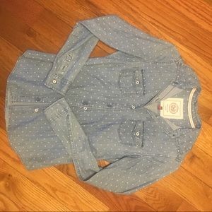 Polka dot pale denim button up